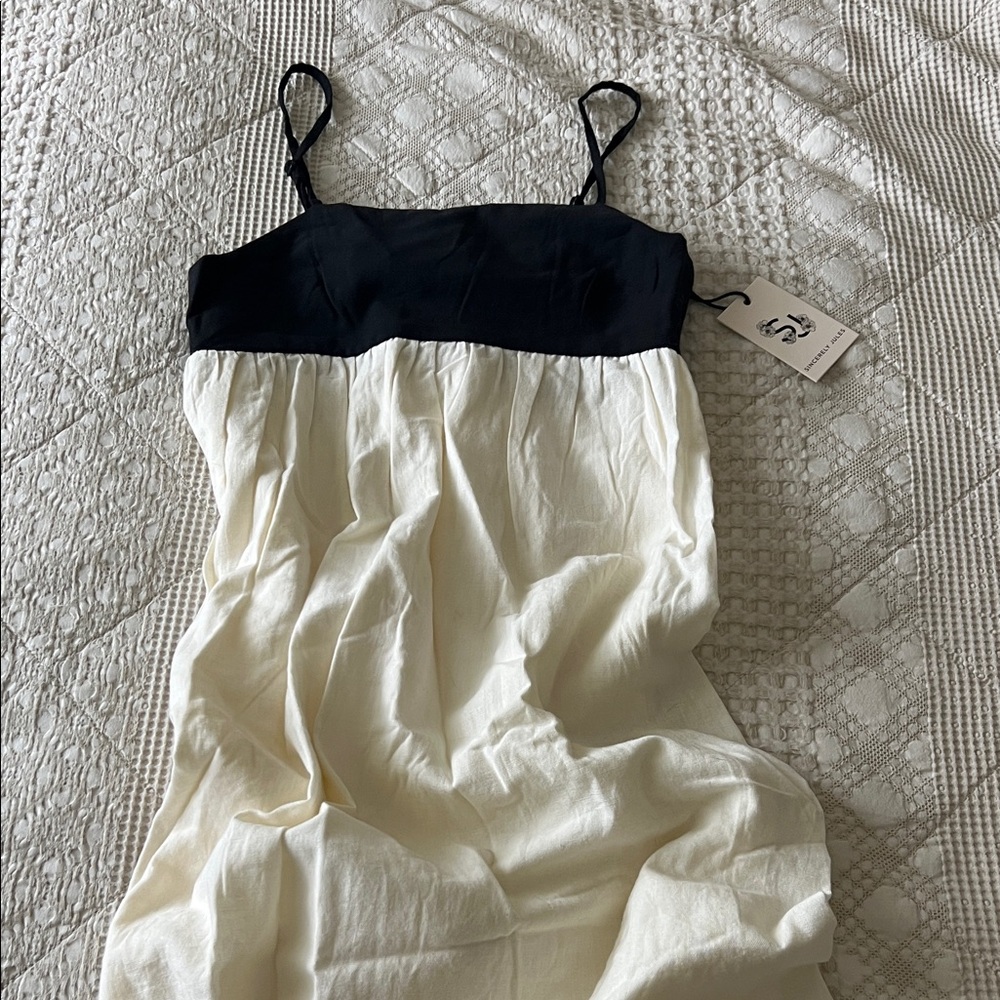Black and Cream Spaghetti Strap Cotton/Linen Dress